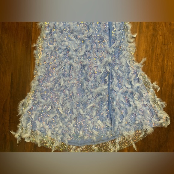 Dear Moon Juniors Periwinkle Illusion Corset Feather Skirt Gown Size 13 Sequins - Picture 10 of 16